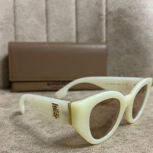 Burberry Cream Cat-Eye Sunglasses with Gold Detail